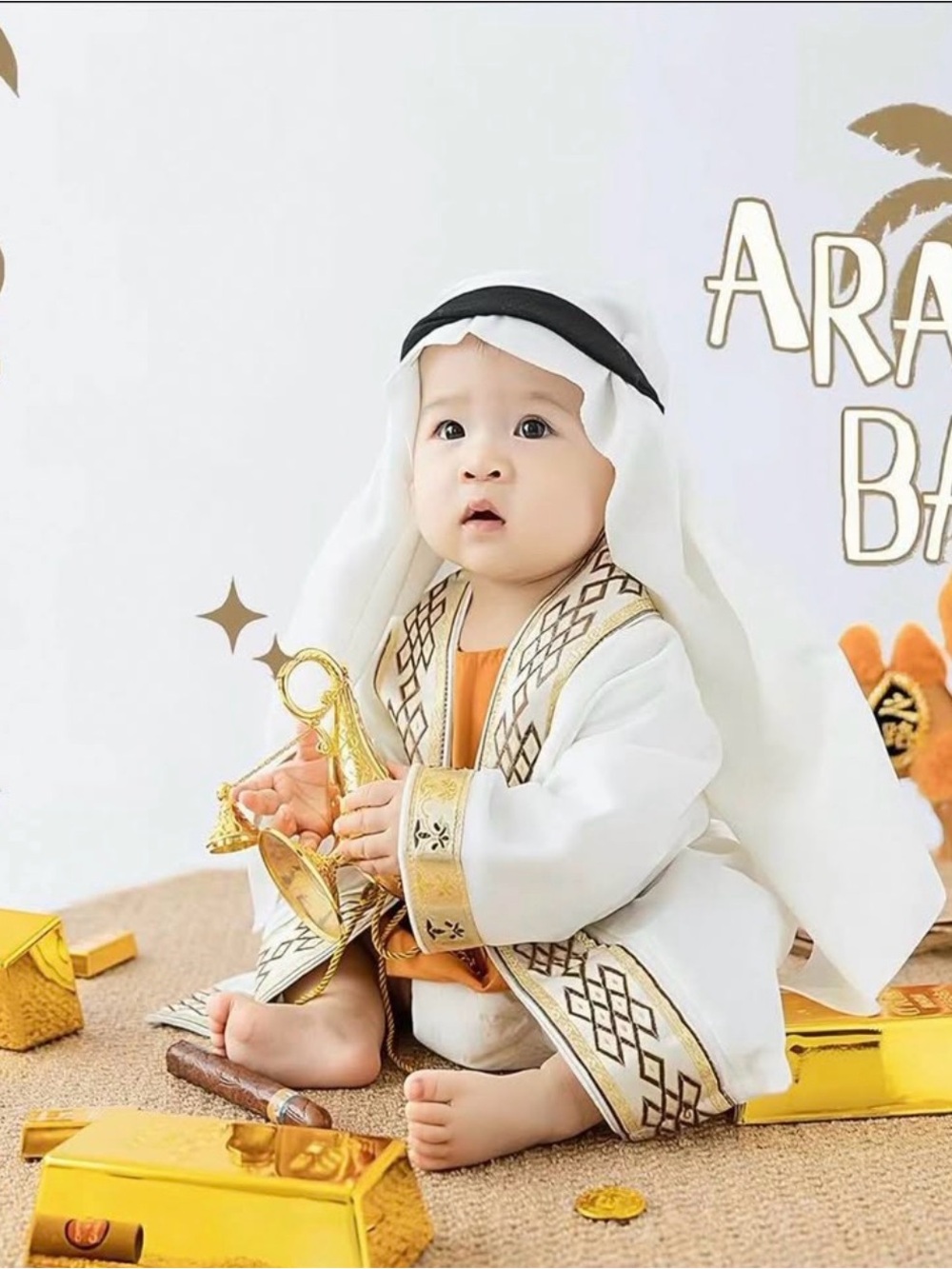 Traditional White and Gold Middle Eastern Kids Costume for Babies